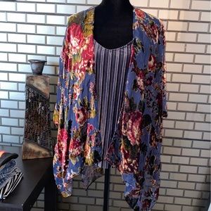 Velvet blouse with sheer cardigan